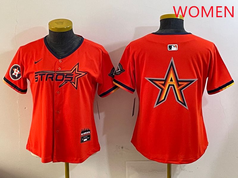 Women Houston Astros Blank Orange Three generations Joint Name 2025 Nike MLB Jersey style 8->women mlb jersey->Women Jersey